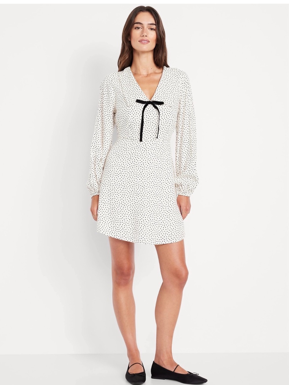 Old Navy Polka Dot Long-Sleeve V-Neck Mini Dress with Tie